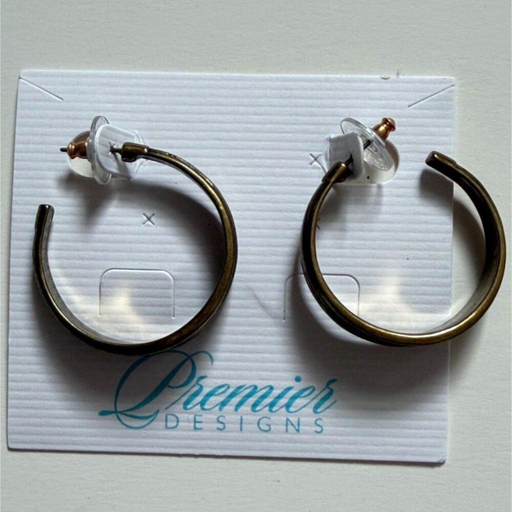 Premier Designs Hoop Earrings-Gold Tone Metal Finish W/ Black Paint Details-New